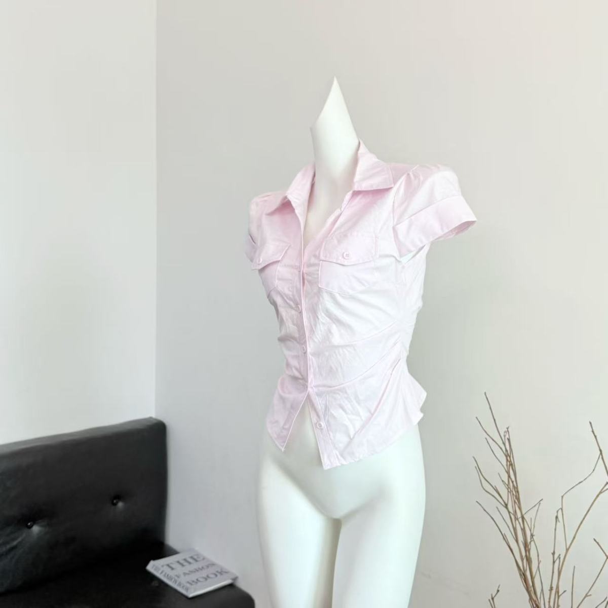 Camicia donna stile coreano con cintura in vita e tasche_voghion.com