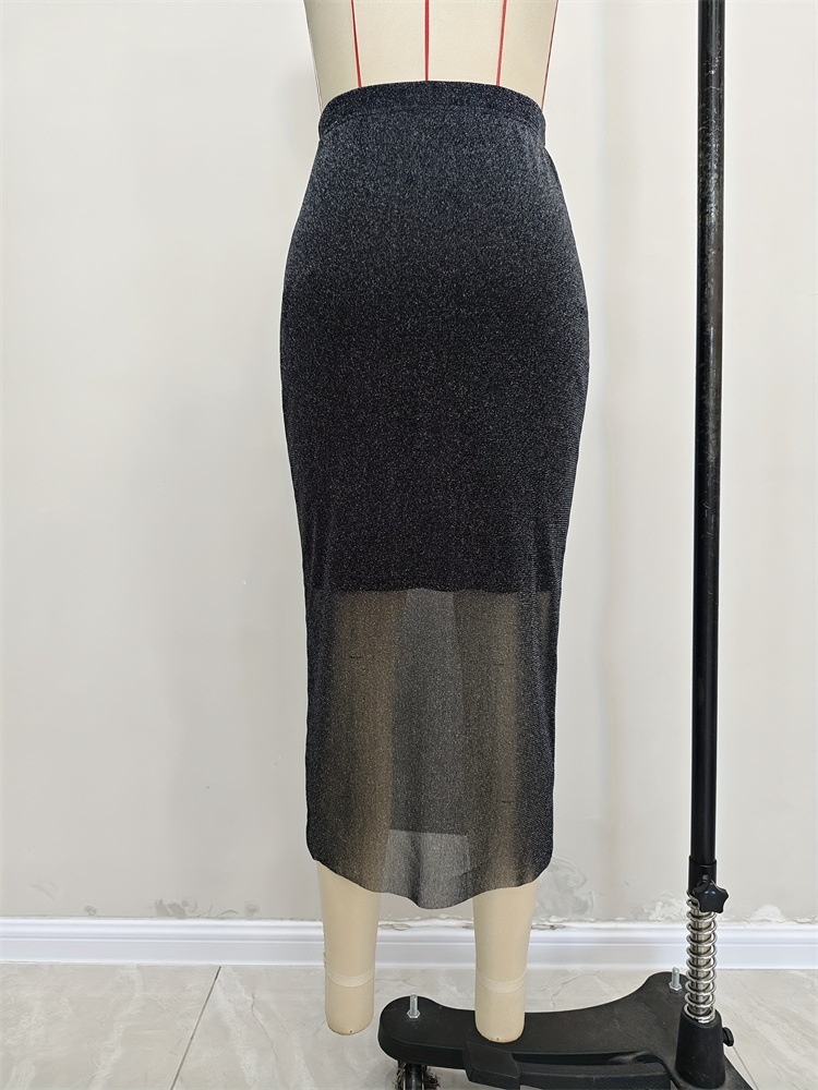 Gonna elegante da donna in maglia oro e argento per feste_voghion.com