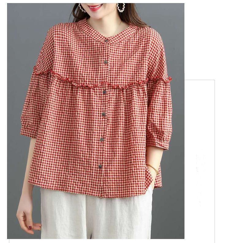 Blusa mujer estilo coreano efecto lino manga tres cuartos_voghion.com