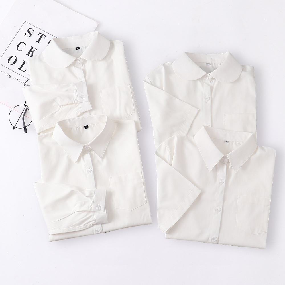 Camicia bianca da uniforme JK giapponese, top da studente, uniforme scolastica in stile giapponese, maniche lunghe, colletto quadrato appuntito, angolo_voghion.com