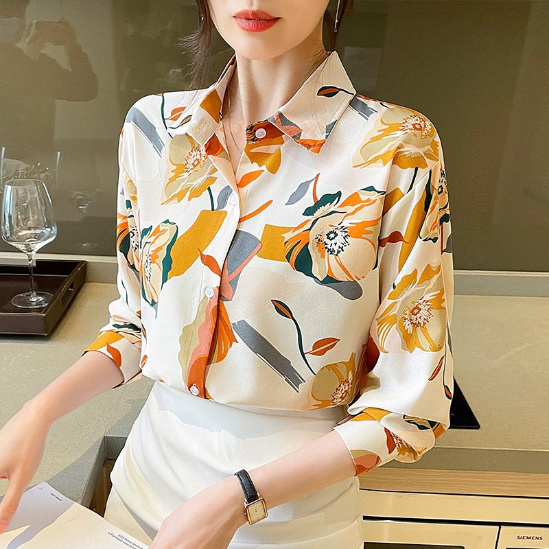 Nuova camicia a maniche lunghe 2024, elegante e raffinata, vestibilità ampia, versatile, snellente, con stampa. Top da donna._voghion.com