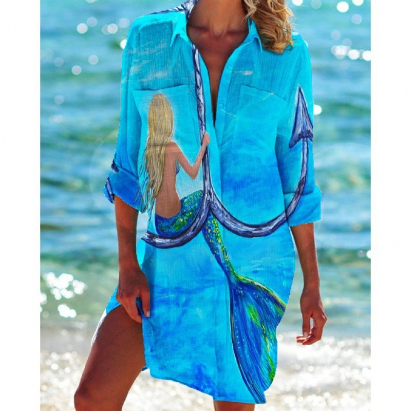 2022 New Model For Cross-Border Foreign Trade: Bikini Cover-Up , Swimsuit Cardigan, Women's Printed Vacation Beach_voghion.com