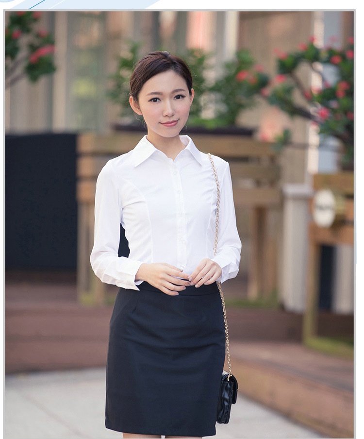 Camicia bianca donna slim fit maniche lunghe stile coreano_voghion.com