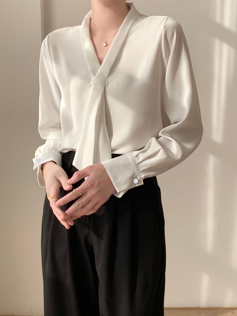 Camicia donna in chiffon stile coreano blusa elegante manica lunga_voghion.com