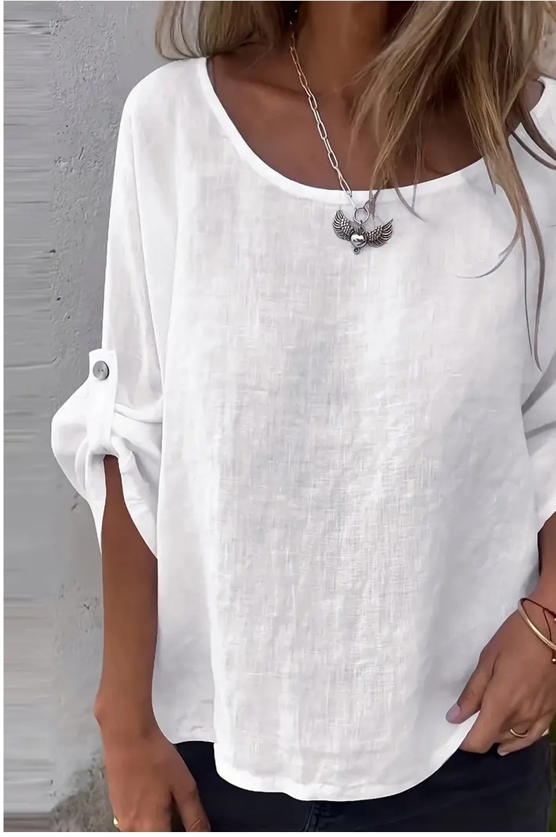 Chemise femme unie à col rond, design simple et tendance, élégante et polyvalente, à porter au quotidien._voghion.com