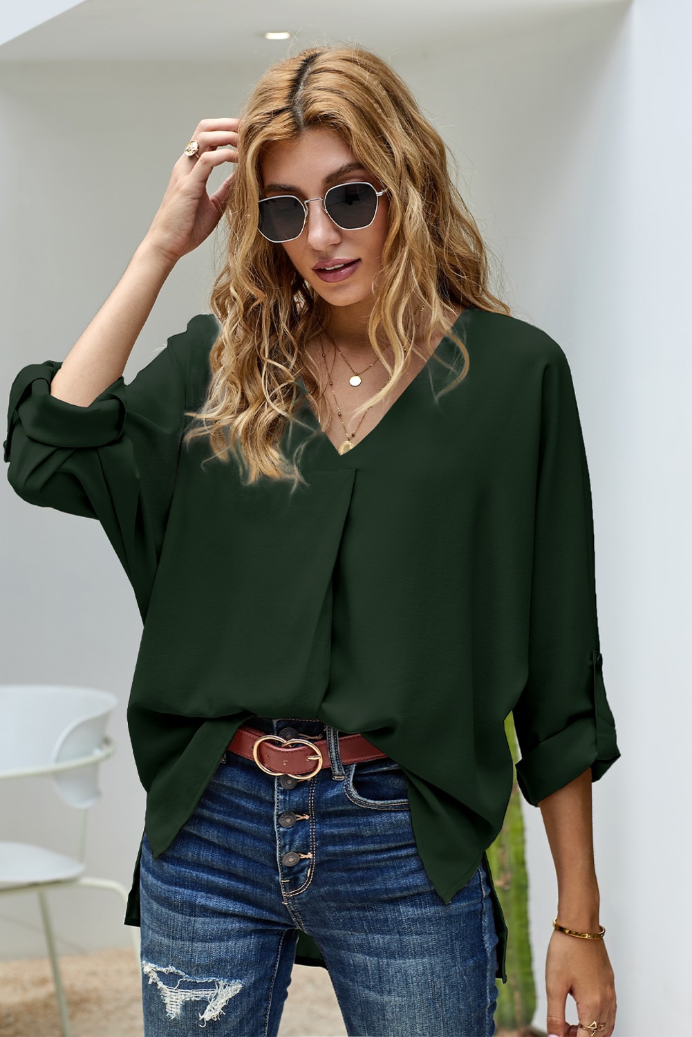 Women's V-neck Chiffon Blouse For Summer Plus Size Elegant Style_voghion.com
