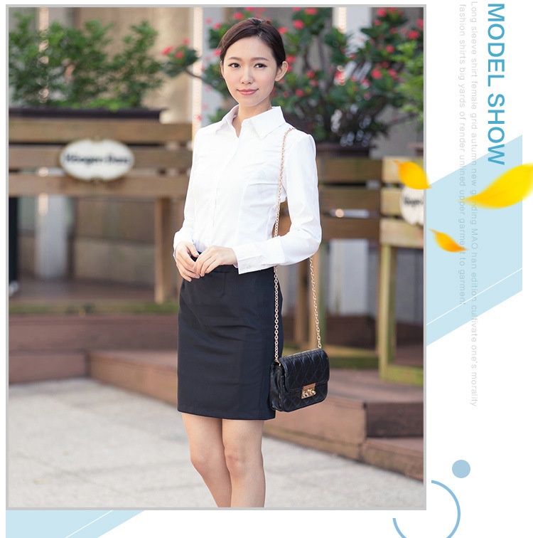 Camicia bianca donna slim fit maniche lunghe stile coreano_voghion.com
