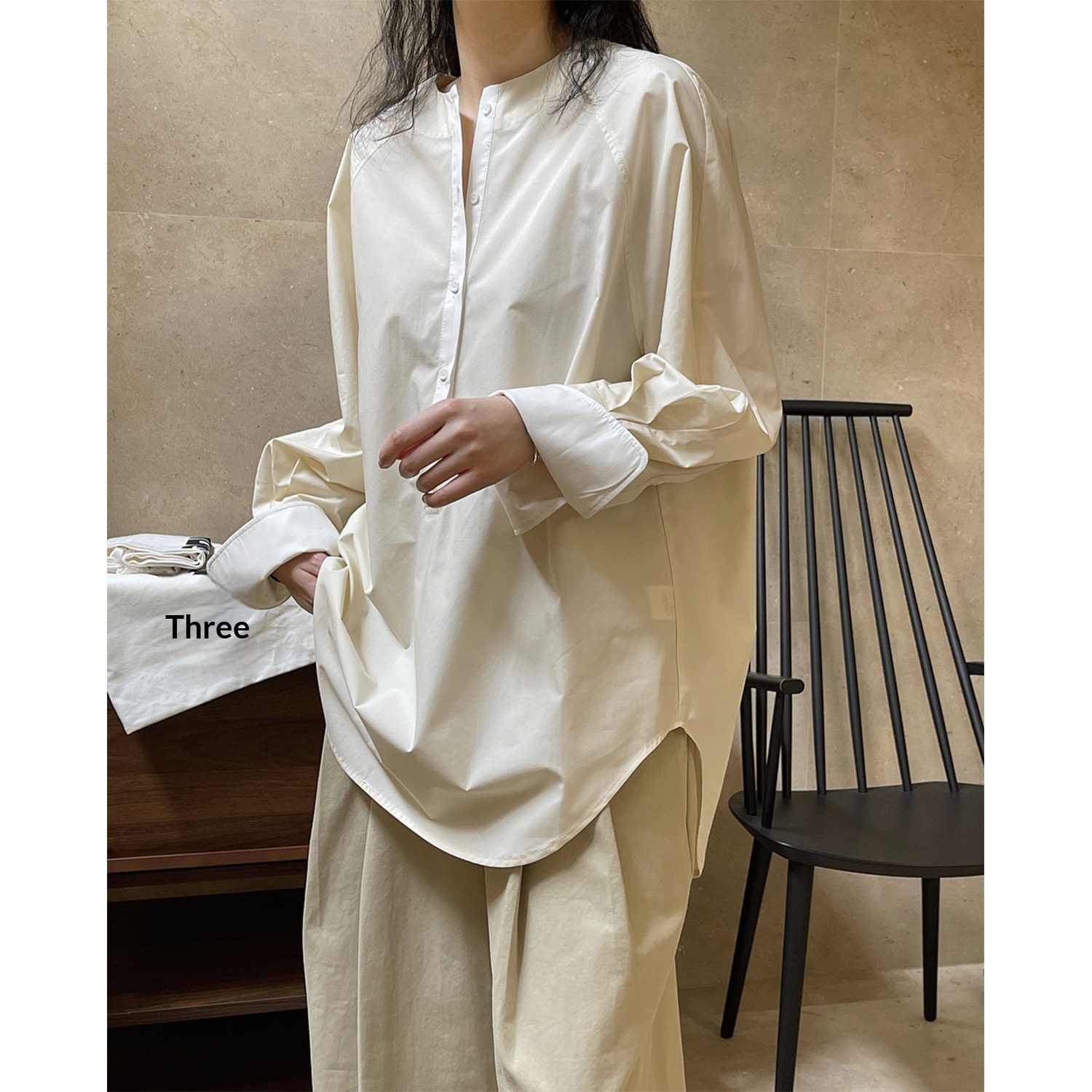 Spring Summer New Retro Artistic Color Block Design Round Neck Raglan Sleeve Shirt Loose Slimming Casual Top For Women_voghion.com