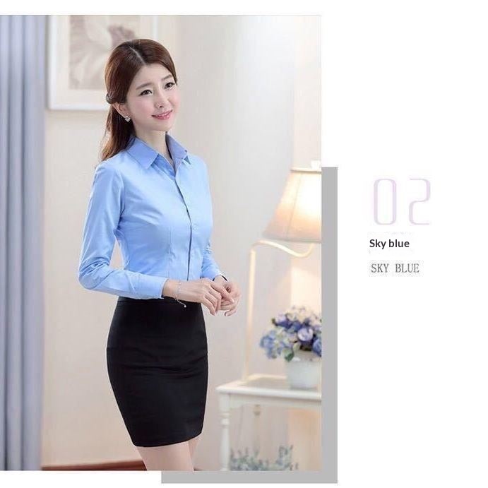 Solid Colour Women's Blouse Korean Style Slim Fit Work Shirt_voghion.com