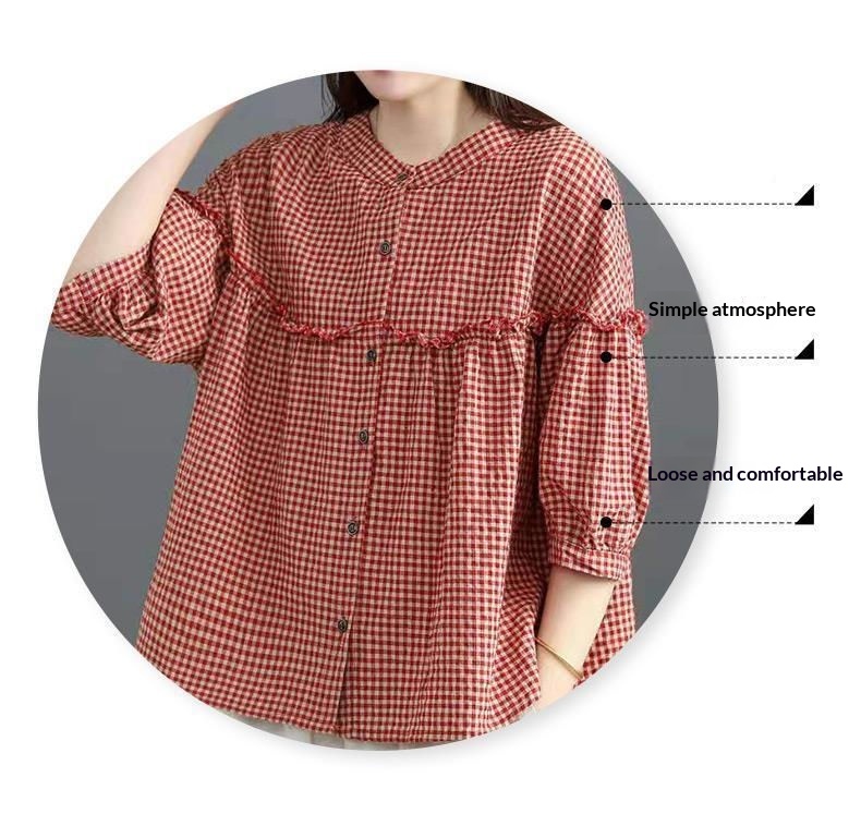 Blusa mujer estilo coreano efecto lino manga tres cuartos_voghion.com