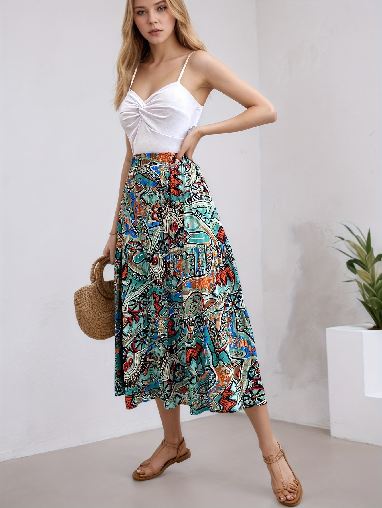 European And American Fashion Foreign Trade, Casual Spring-summer Stylish Women's Blue Floral Print Ruffled A-line_voghion.com