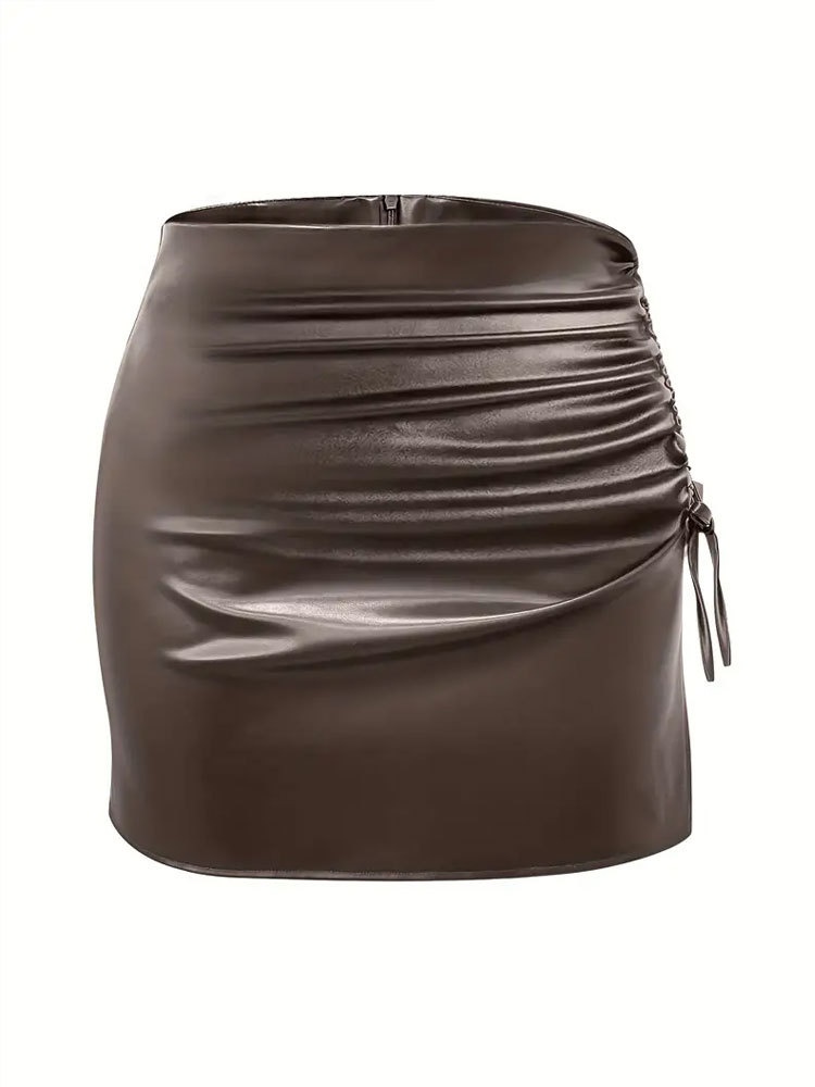 Dames rok van pu-leder met hoge taille en split mini_voghion.com