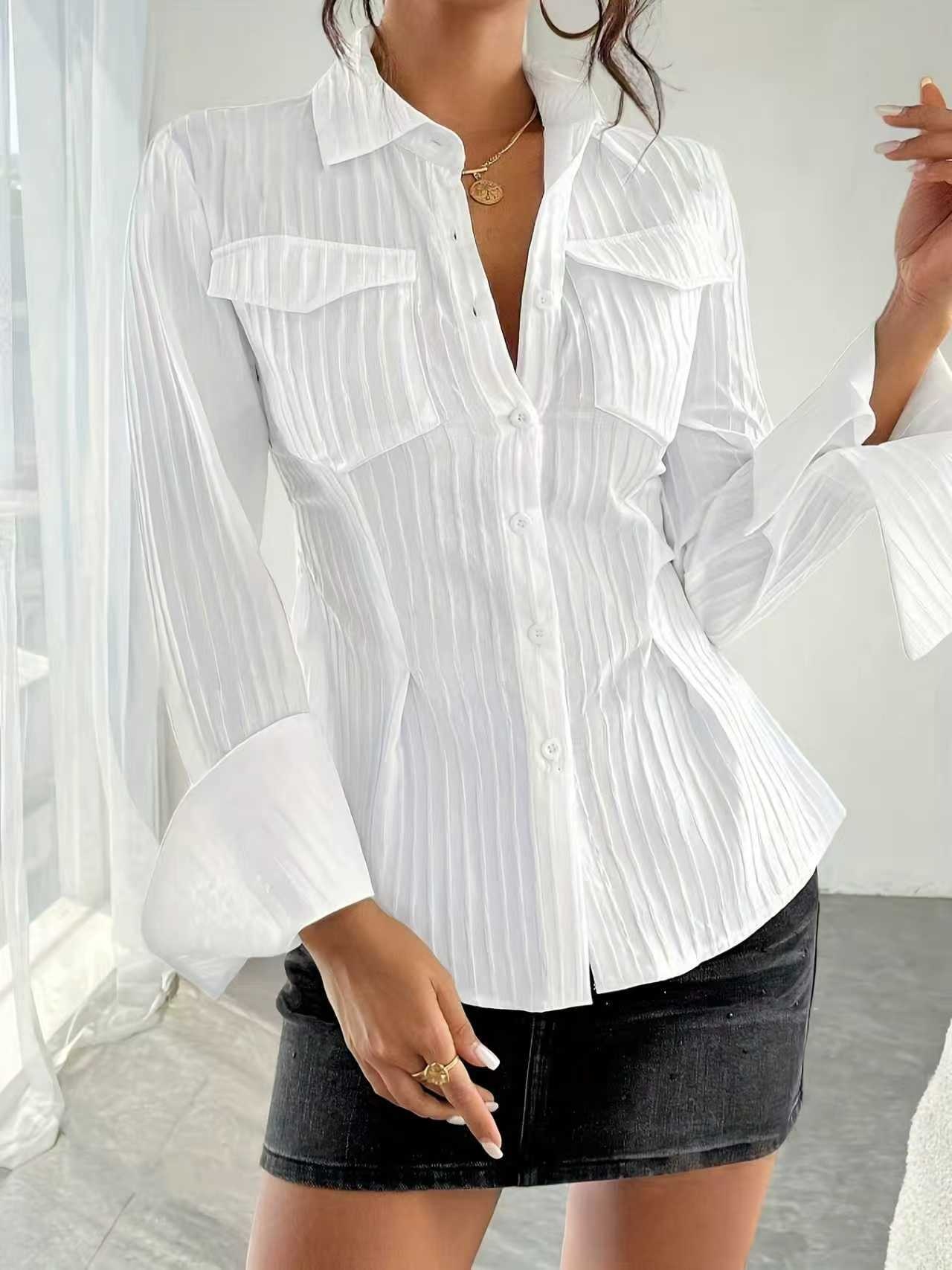 Camicia donna stile francese con tasche moda autunno_voghion.com