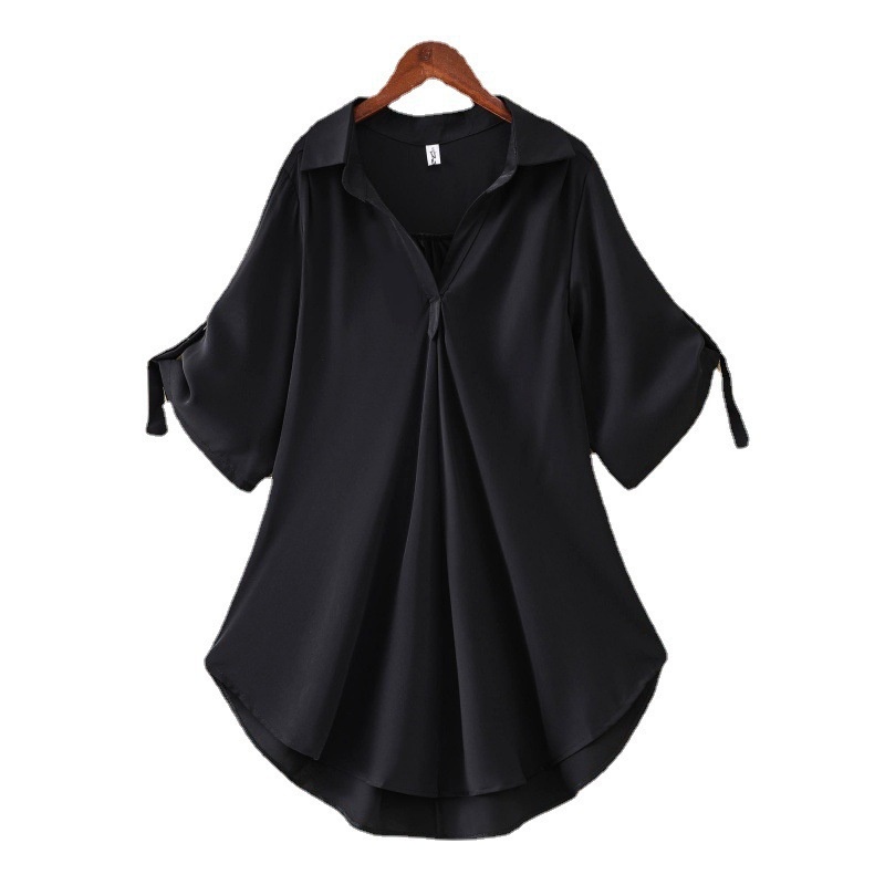 Mid-Length Short Sleeve Blouse 2025 Summer New Plus Size Loose Waist Slimming Chiffon Top For Women_voghion.com