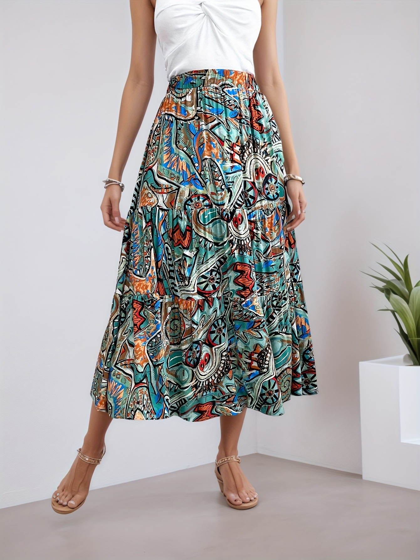 European And American Fashion Foreign Trade, Casual Spring-summer Stylish Women's Blue Floral Print Ruffled A-line_voghion.com