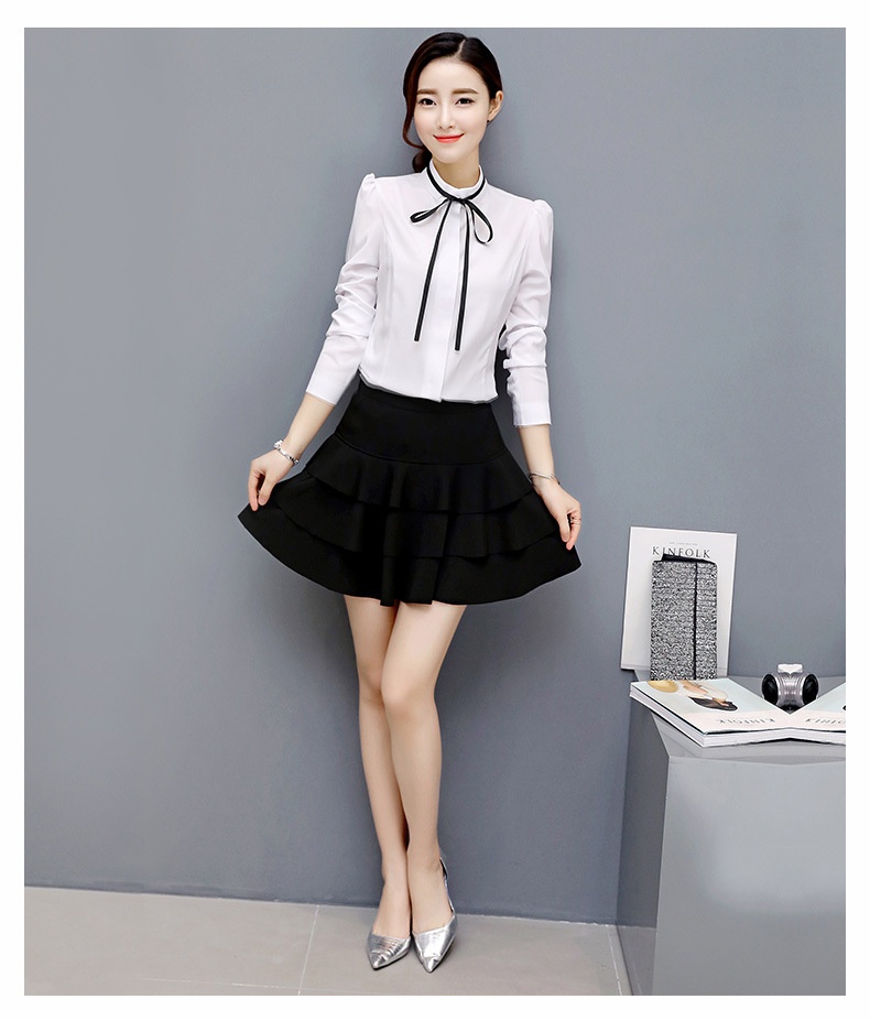 Camicia donna elegante con collo alla coreana e maniche a puffy_voghion.com