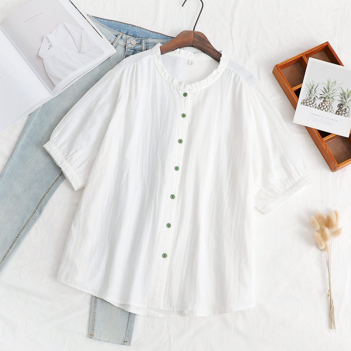 Camicia donna in garza a doppio strato con pizzo sul davanti_voghion.com
