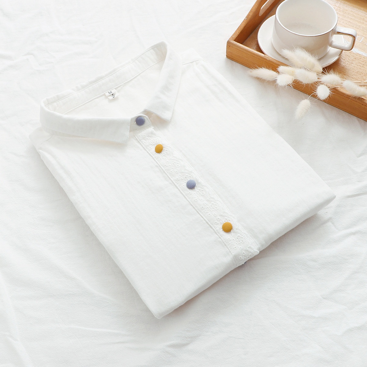 Camicia donna in garza a doppio strato con pizzo sul davanti_voghion.com