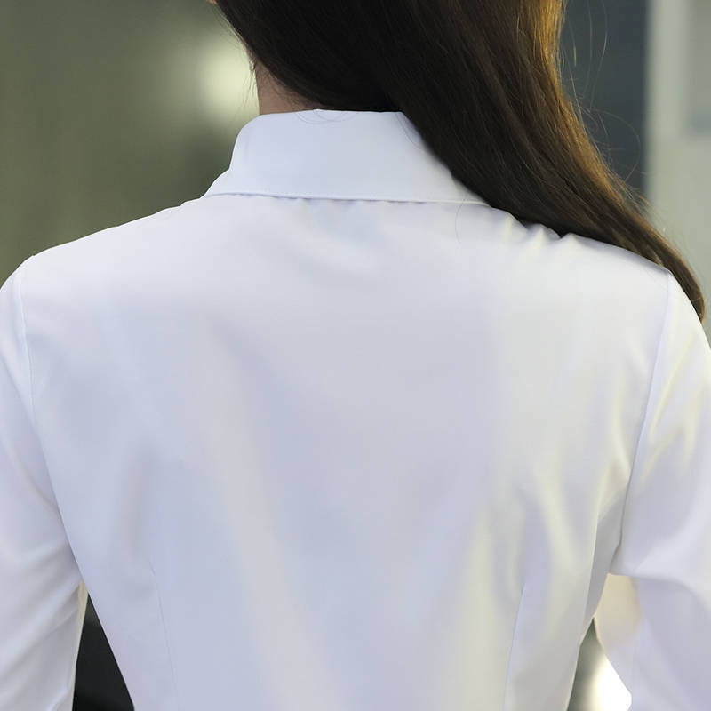 Solid Colour Women's Blouse Korean Style Slim Fit Work Shirt_voghion.com
