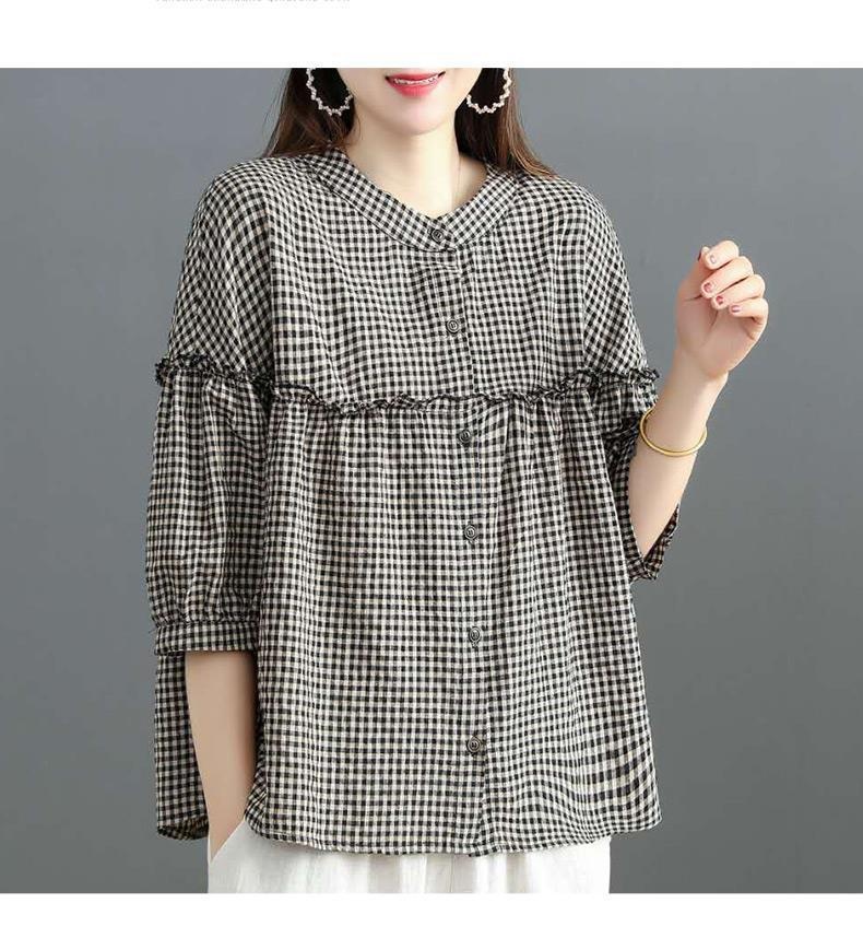 Blusa mujer estilo coreano efecto lino manga tres cuartos_voghion.com