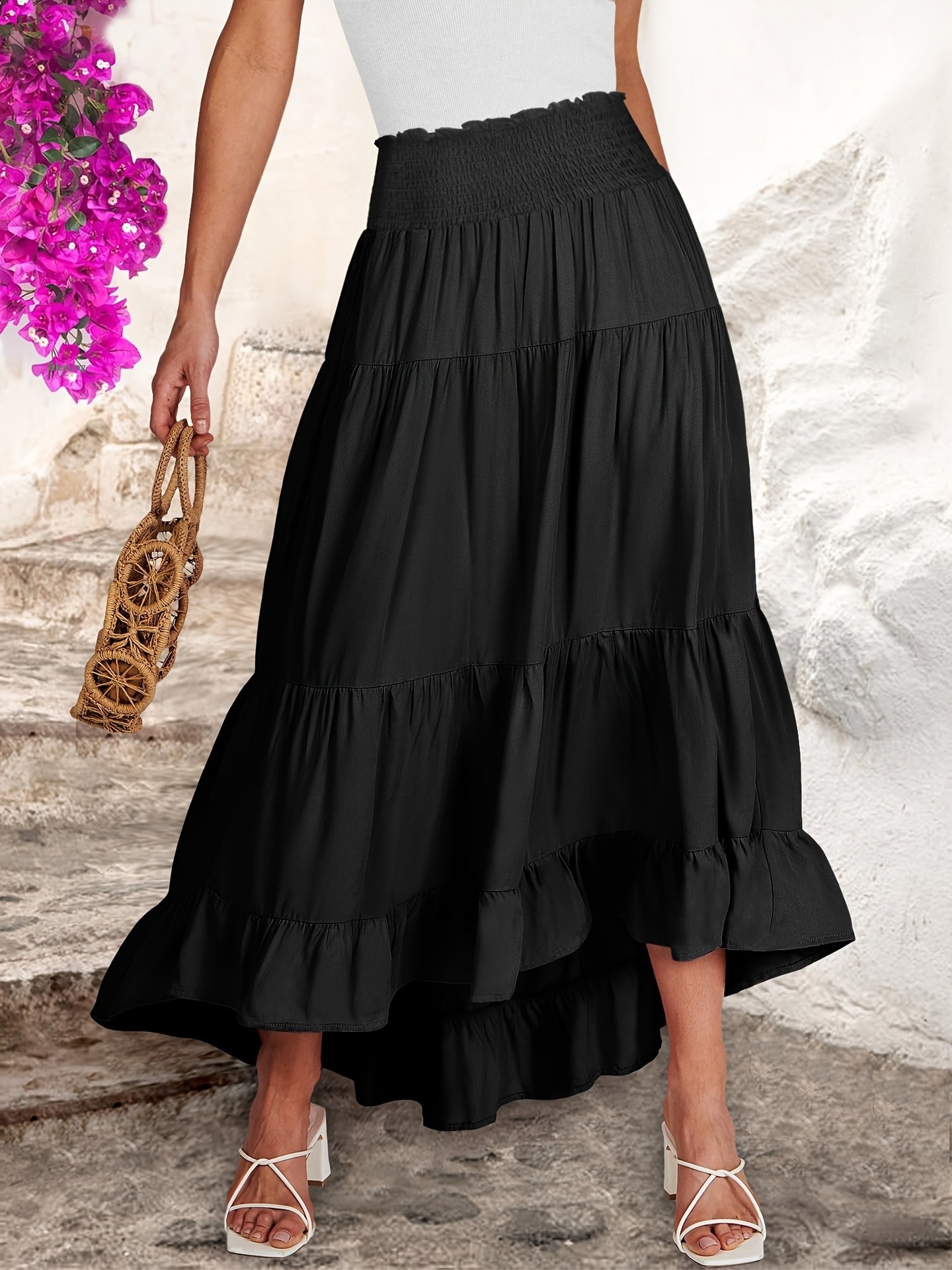 Women's High-waisted Ruffled Asymmetrical Skirt For Summer_voghion.com