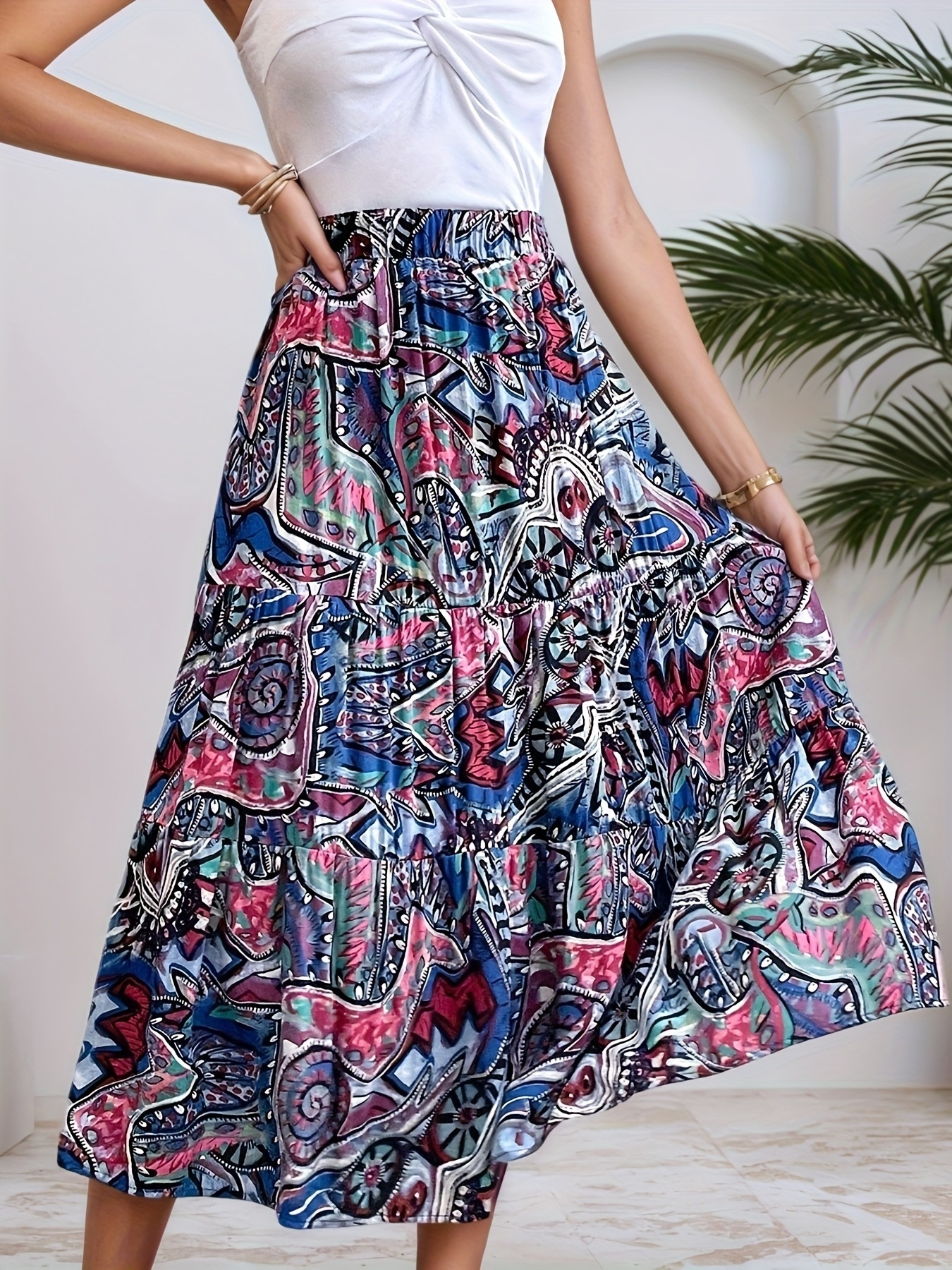European And American Fashion Foreign Trade, Casual Spring-summer Stylish Women's Blue Floral Print Ruffled A-line_voghion.com