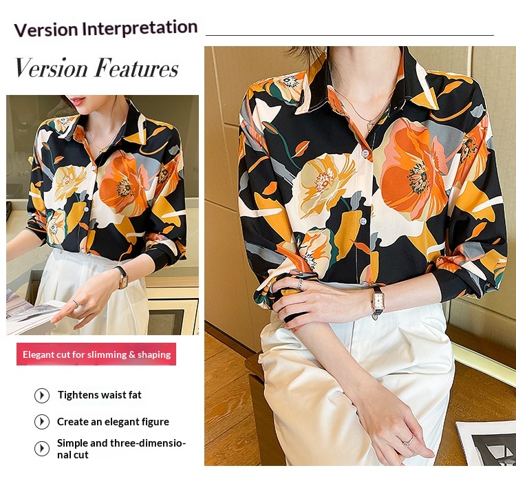 Camicetta elegante da donna a maniche lunghe con fantasia_voghion.com