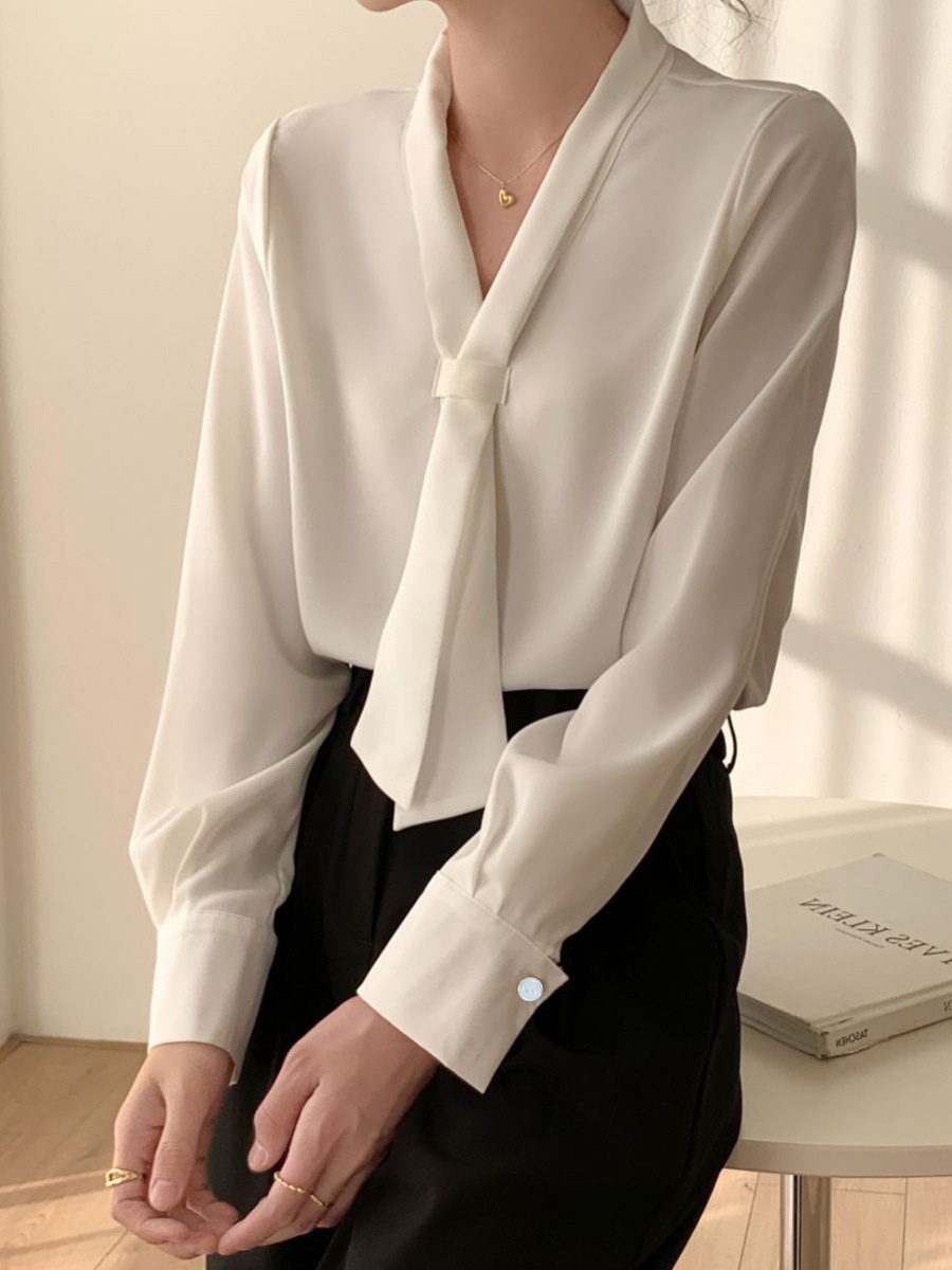 Camicia donna in chiffon stile coreano blusa elegante manica lunga_voghion.com