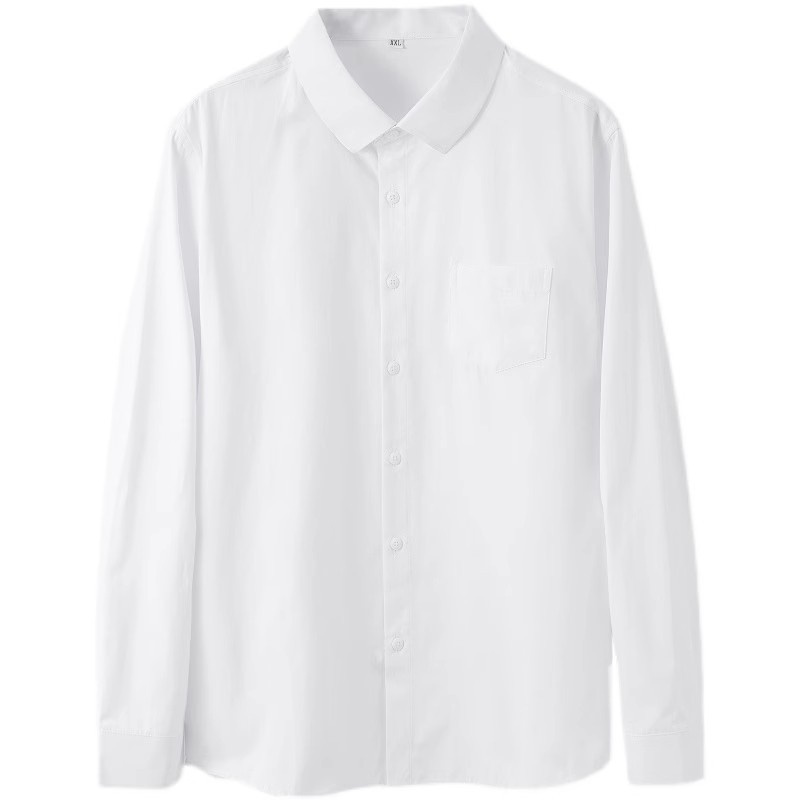 Men's Cool Silk Cotton Basic Square Collar + Pocket Loose Shirt, White Long Sleeve Shirt For Spring, Autumn, And Winter_voghion.com