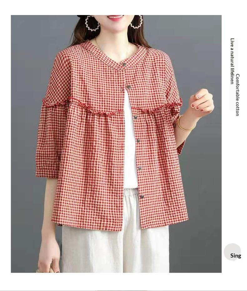 Blusa mujer estilo coreano efecto lino manga tres cuartos_voghion.com
