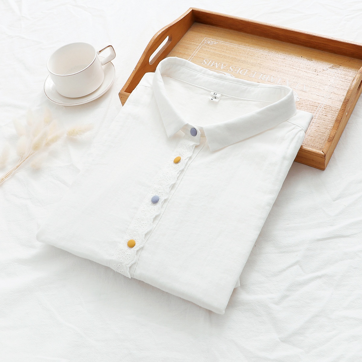 Camicia donna in garza a doppio strato con pizzo sul davanti_voghion.com