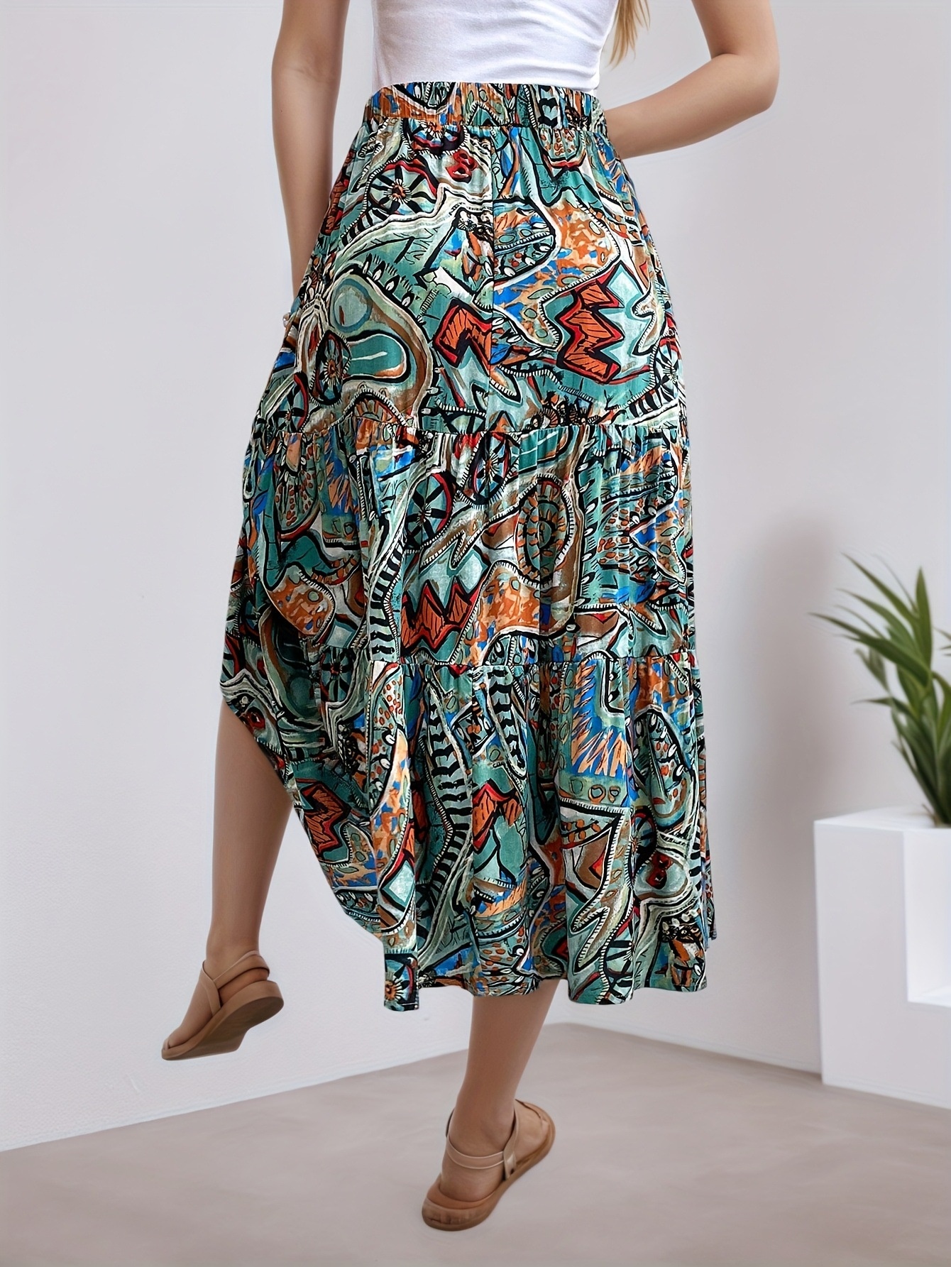 European And American Fashion Foreign Trade, Casual Spring-summer Stylish Women's Blue Floral Print Ruffled A-line_voghion.com