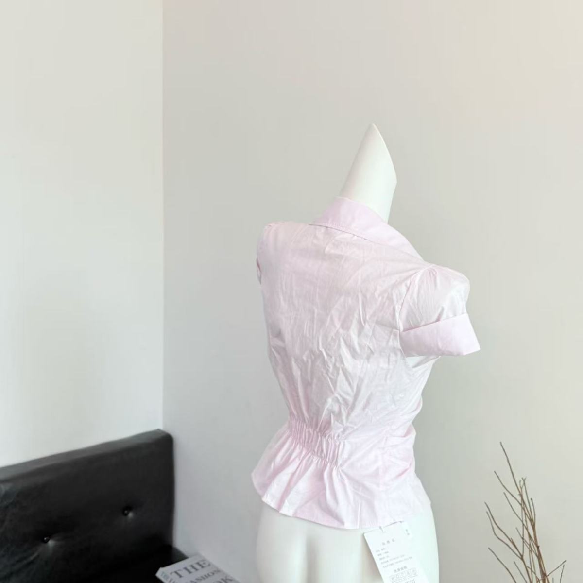 Camicia donna stile coreano con cintura in vita e tasche_voghion.com