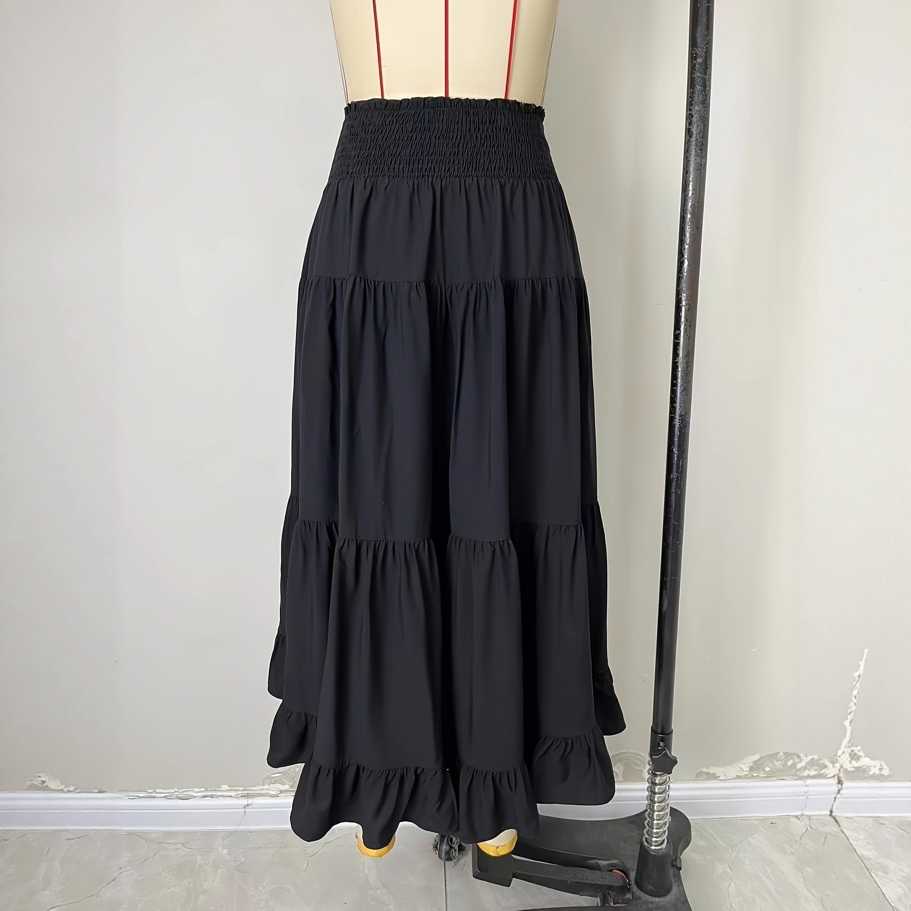 European And American Cross-border Foreign Trade Women's Summer Solid Color Ruffled Asymmetrical High-waisted Skirt For_voghion.com