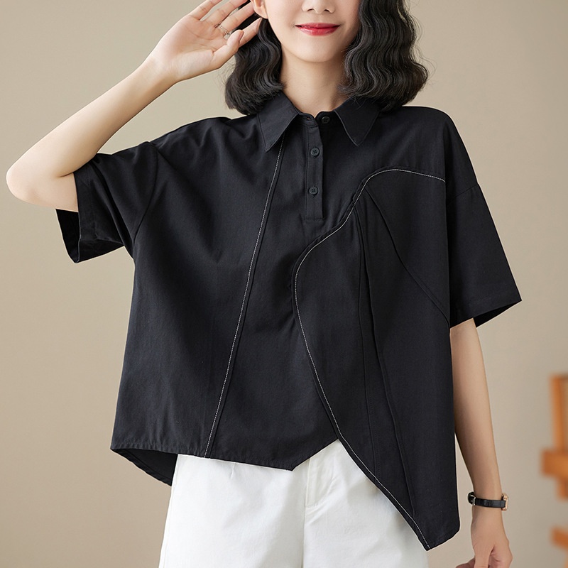 Real Shot Of 2024 Summer Korean-style Loose-fitting Irregular Niche Shirt, Solid Color Casual Design Shirt_voghion.com