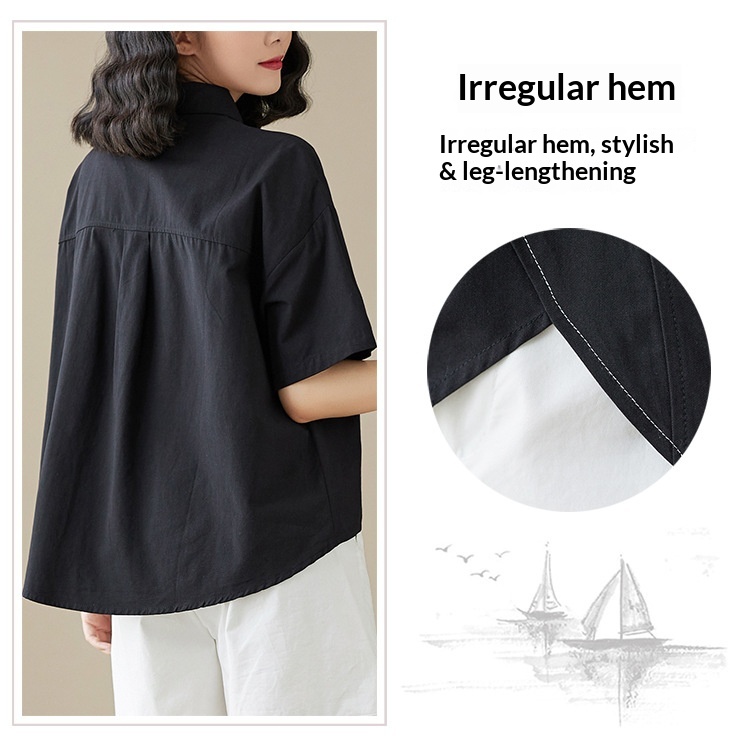 Loose-fitting Irregular Niche Blouse For Women Solid Colour Shirt_voghion.com