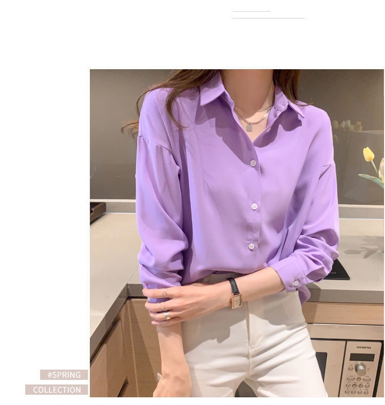 Women's Loose Chiffon Blouse Long Sleeve Casual Elegant Shirt_voghion.com