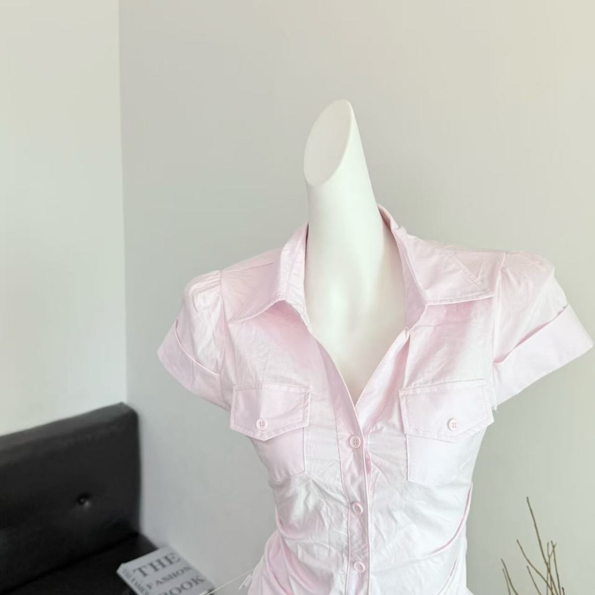 Camicia donna stile coreano con cintura in vita e tasche_voghion.com
