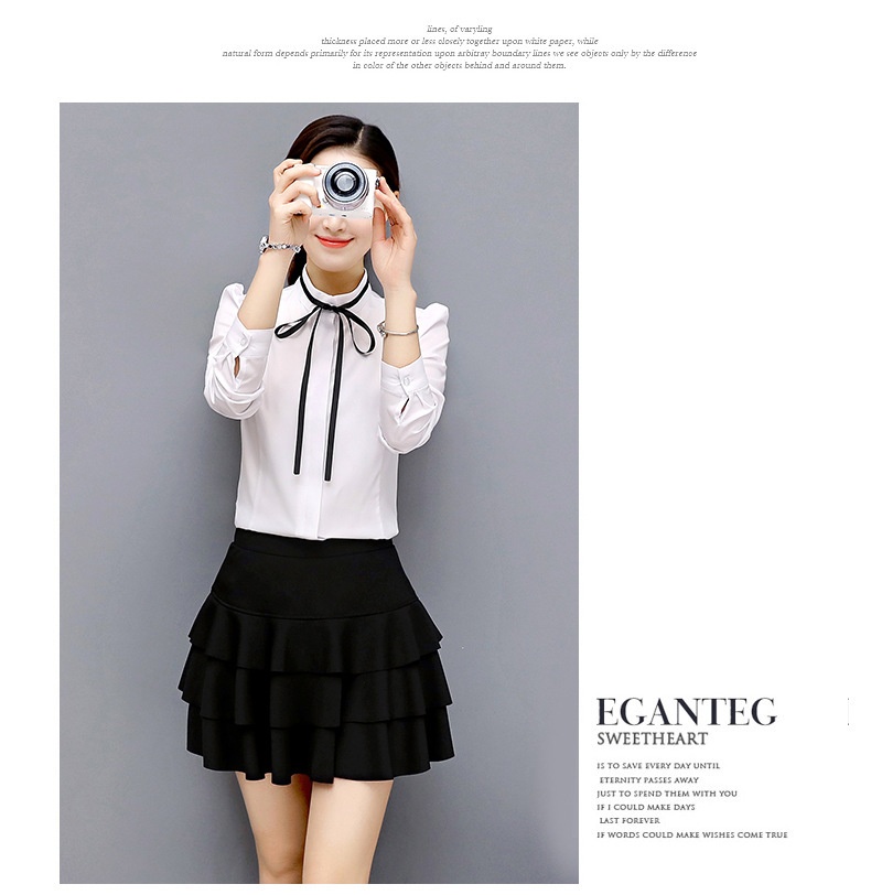Camicia donna elegante con collo alla coreana e maniche a puffy_voghion.com