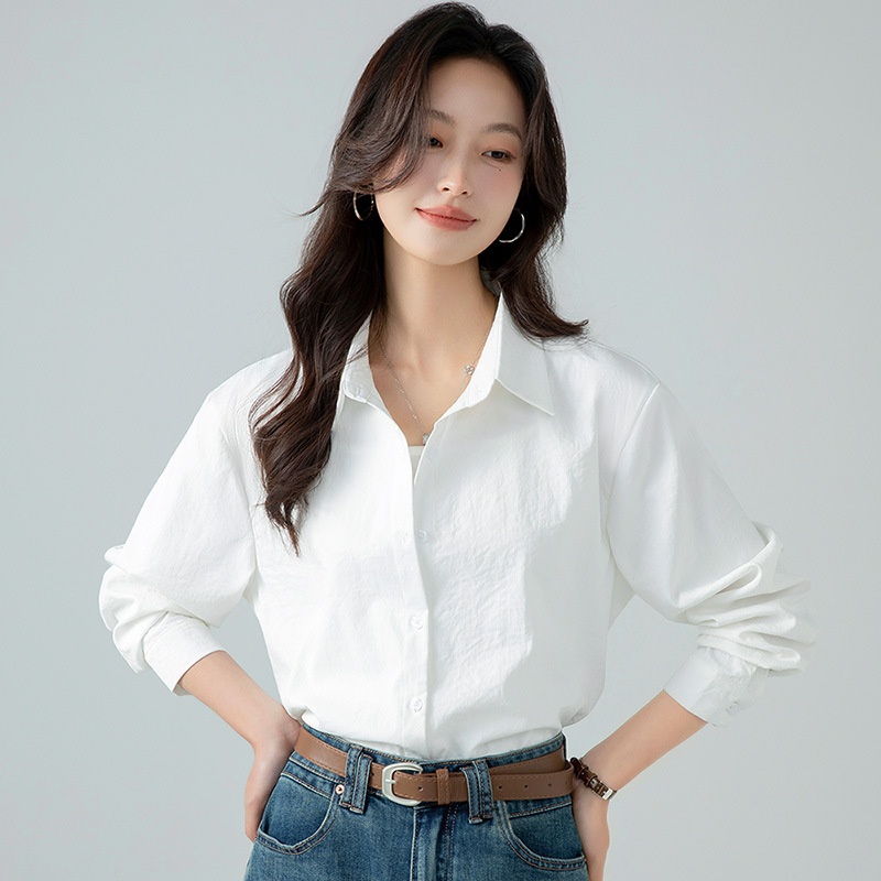 Lässiges Langarmshirt im koreanischen Stil für Damen, neues einfarbiges Oberteil für Frühling und Herbst, schlicht und vielseitig, ideal für den Alltag._voghion.com