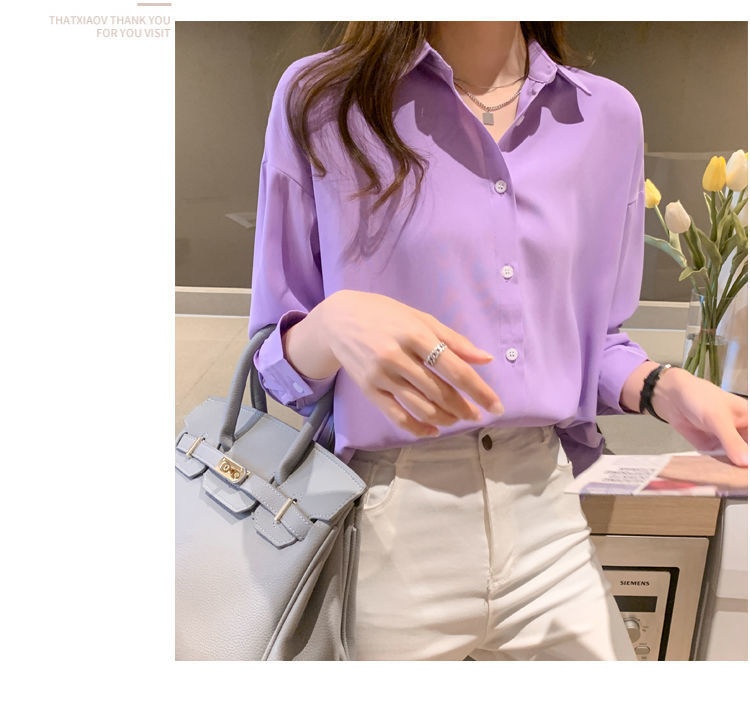 Women's Loose Chiffon Blouse Long Sleeve Casual Elegant Shirt_voghion.com