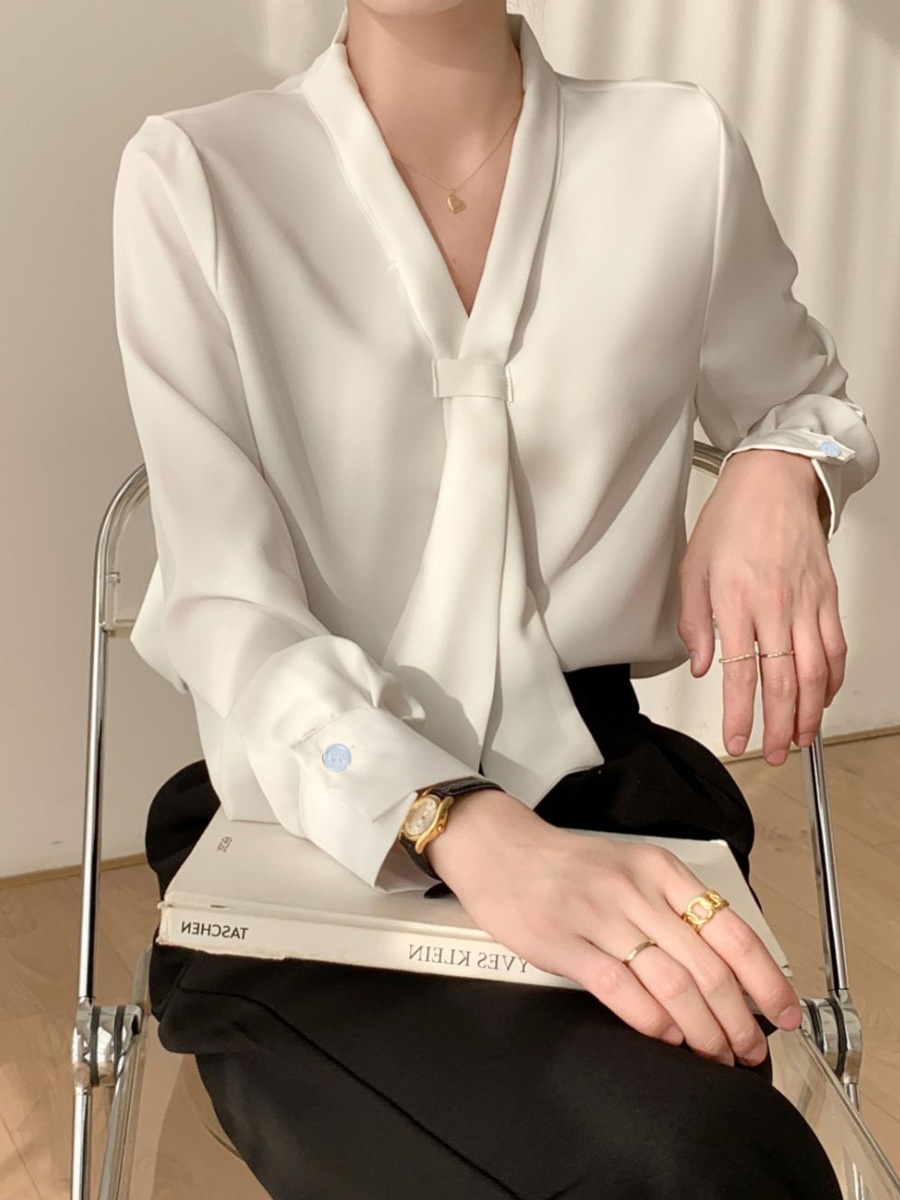 Camicia donna in chiffon stile coreano blusa elegante manica lunga_voghion.com