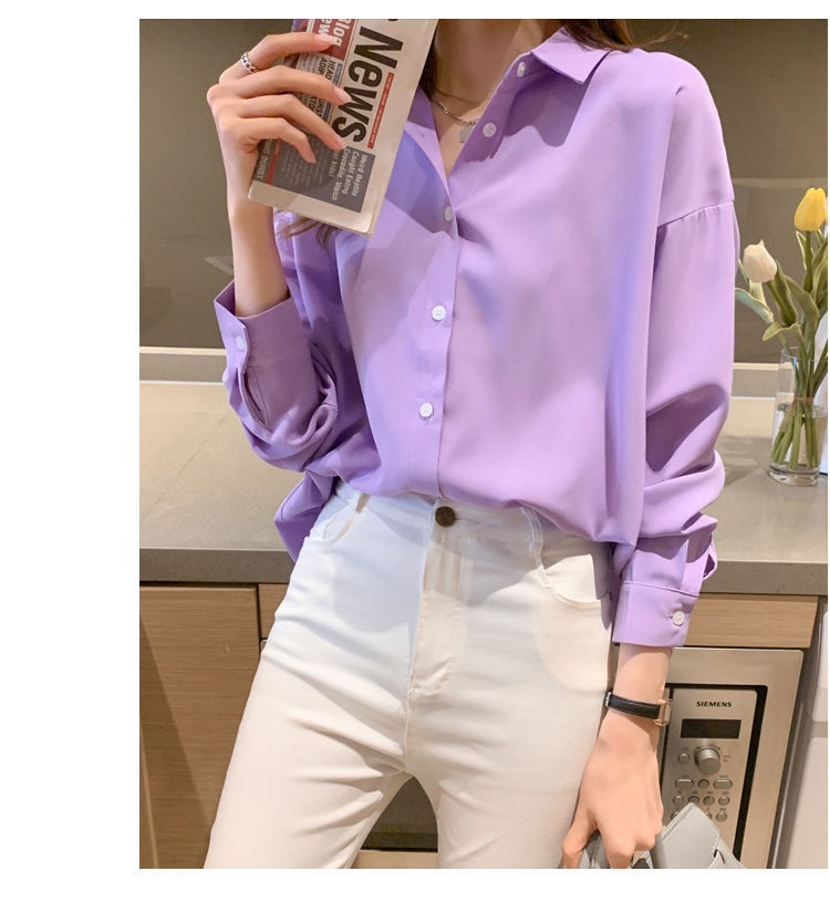 Women's Loose Chiffon Blouse Long Sleeve Casual Elegant Shirt_voghion.com