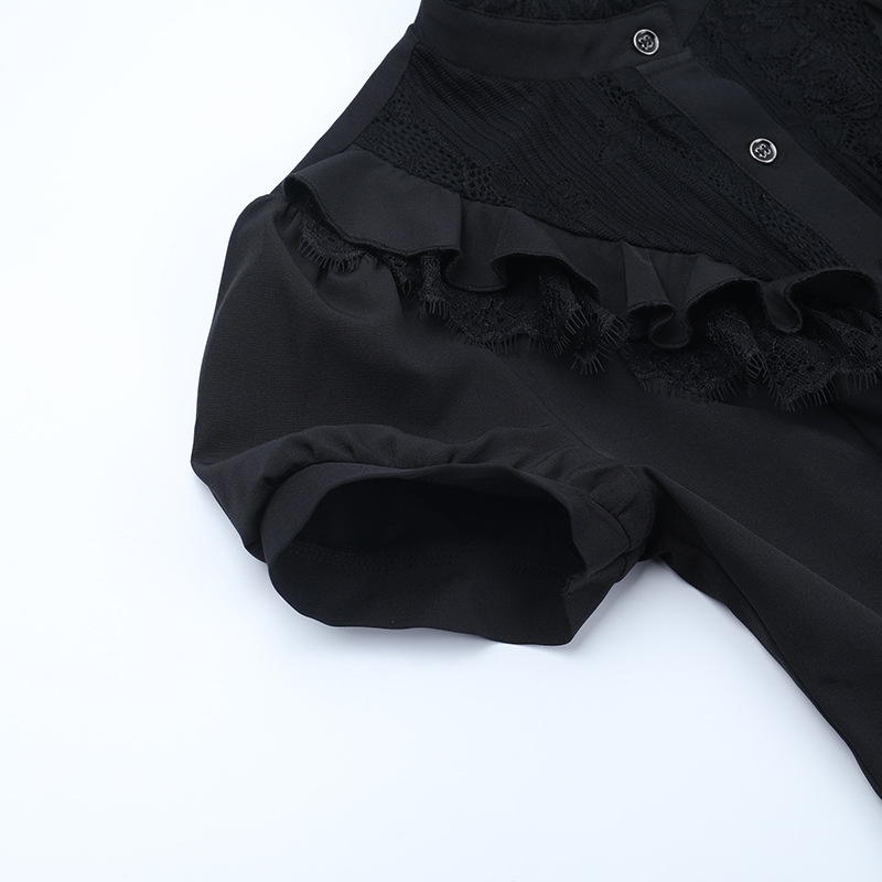 Dam spetsblus med kort ärm somrig slim fit topp_voghion.com