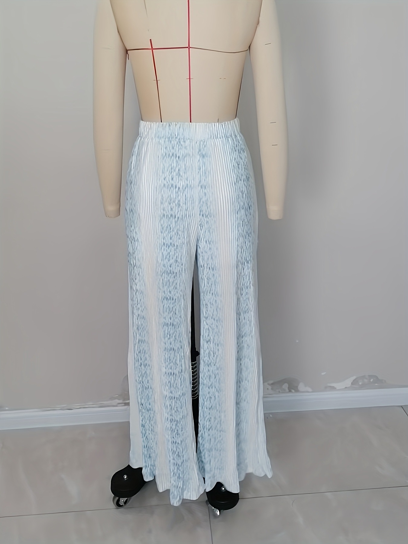 Women's High-waisted Wide-leg Capris Casual Blue White Print_voghion.com