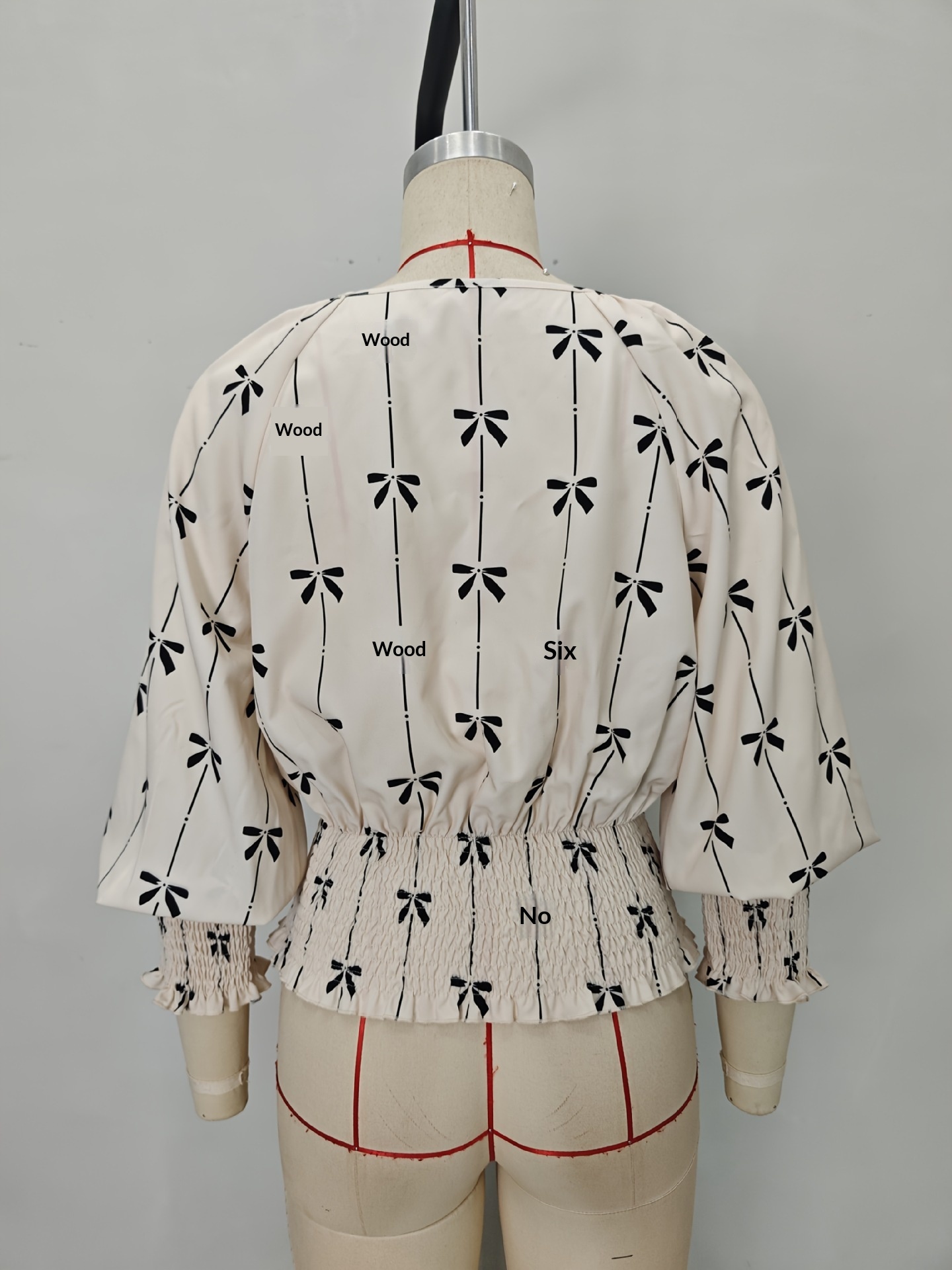 Damen Bluse Mit Print Geraffter Taille Und Laternenärmeln_voghion.com