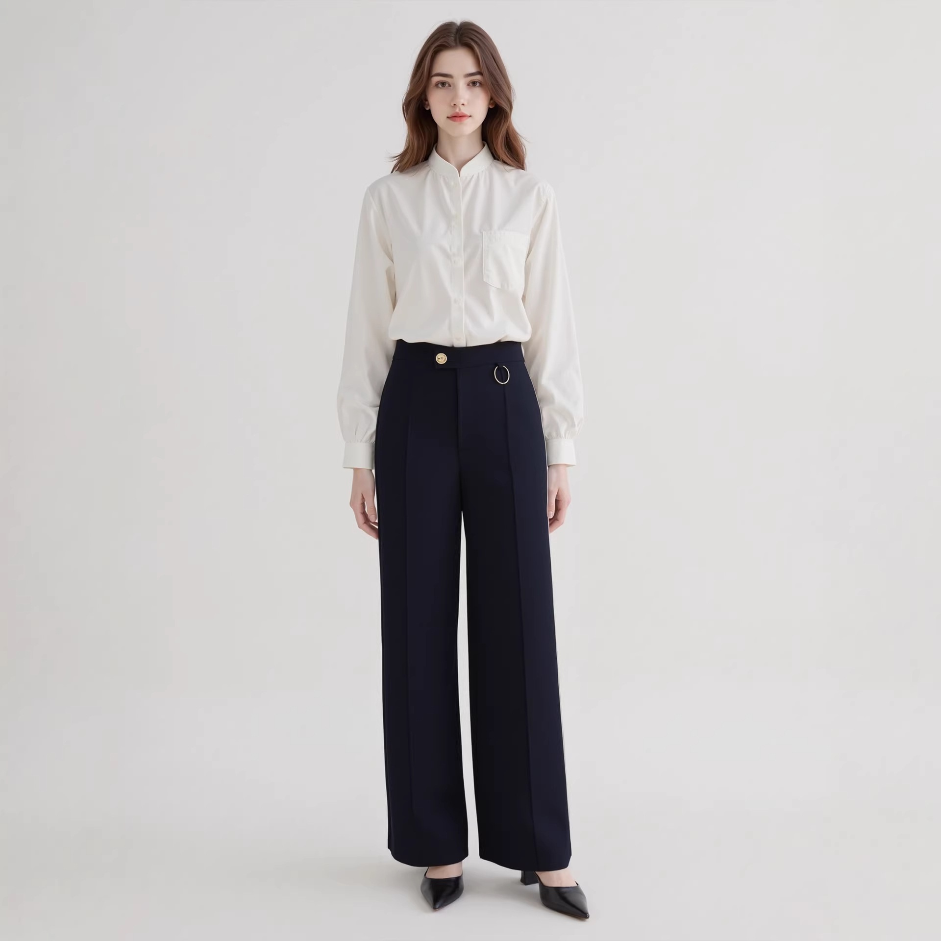 European American Cross-border Women's Trousers, Elegant And Versatile For Commuting, With An Irregular Waist Design,_voghion.com