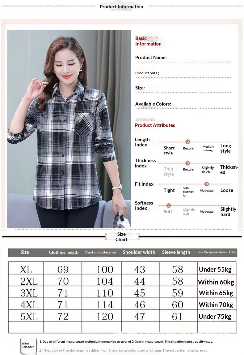 Women's Long-sleeve Plaid Blouse For Middle-aged And Elderly Women_voghion.com