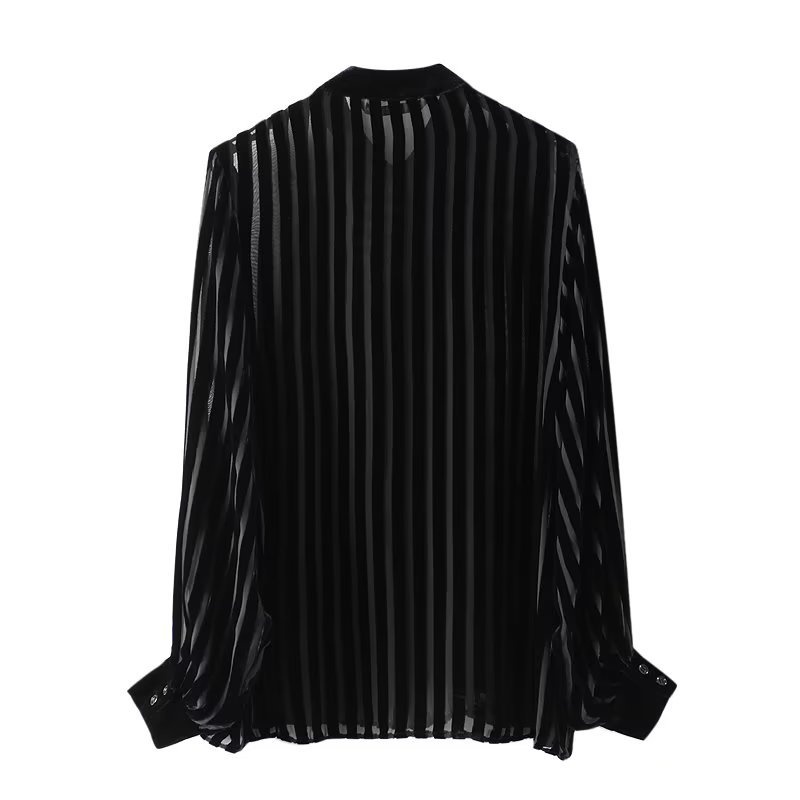 Camicia donna in velluto a righe semitrasparente elegante_voghion.com