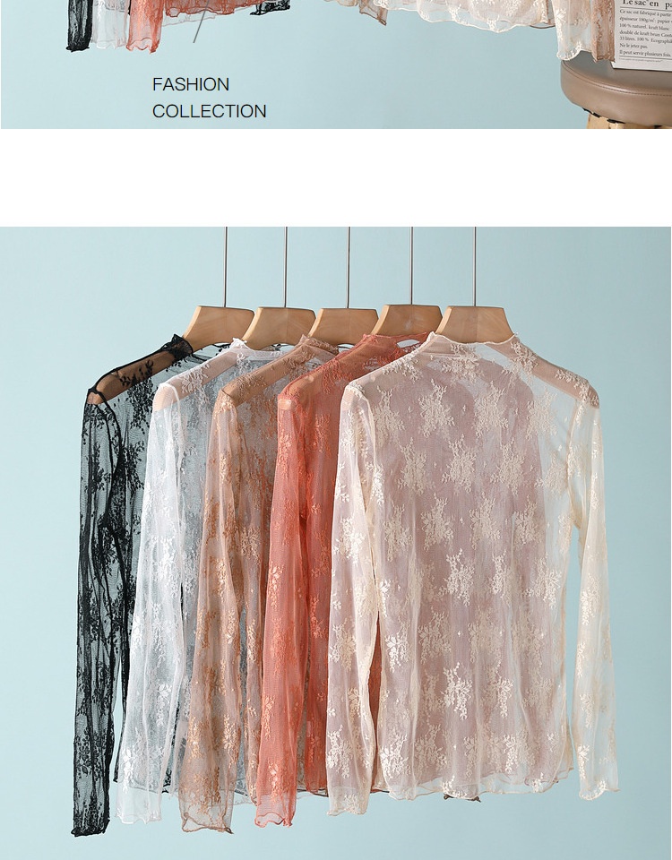 Camicia donna maniche lunghe in pizzo top elegante in mesh_voghion.com